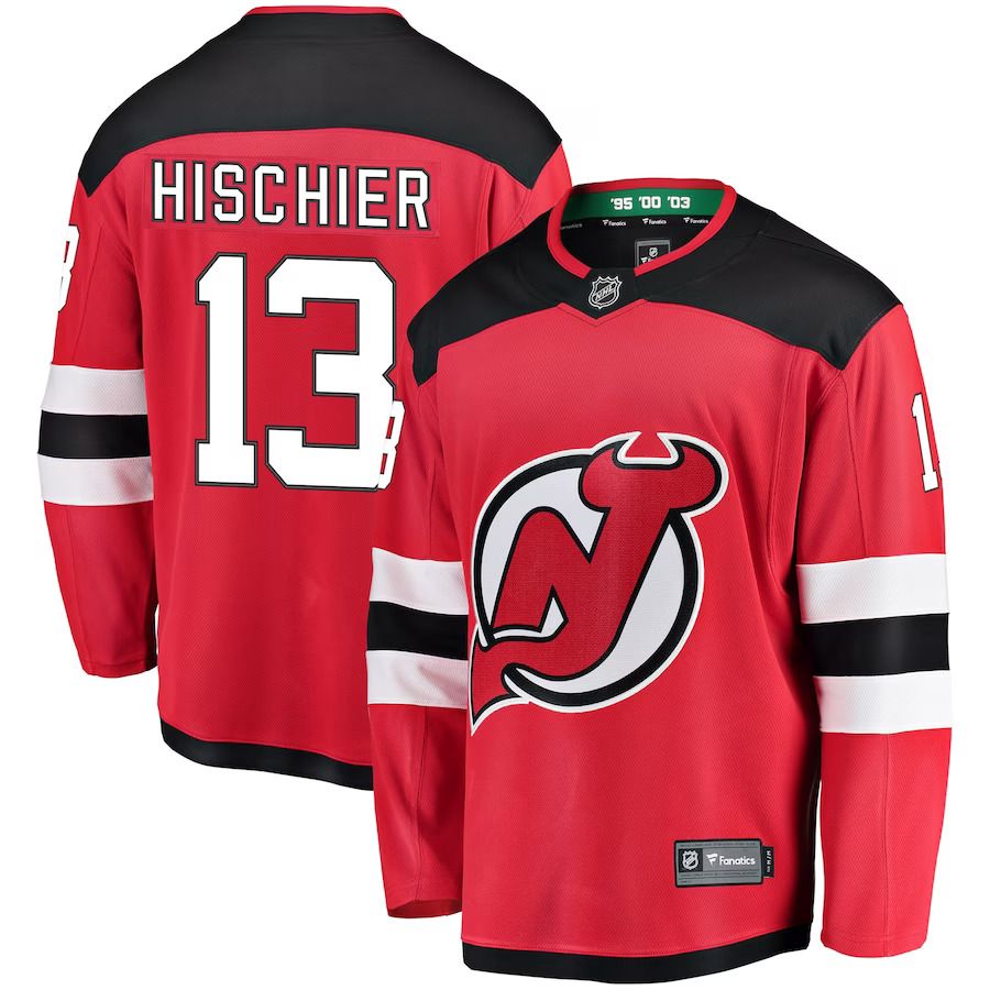 Men New Jersey Devils 13 Nico Hischier Fanatics Branded Red Breakaway Player NHL Jersey